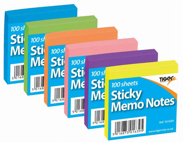 Neon Memo Pads - Bright Tiger Sticky Notes 75mm x 75mm